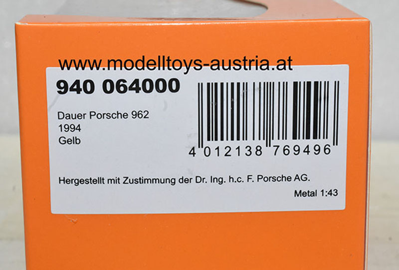 Dauer Porsche 962 Street 1994 gelb 1:43