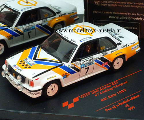 Opel Ascona B 400 1980 Rally RAC R.A.C KULLÄNG / BERGLUND 1:43
