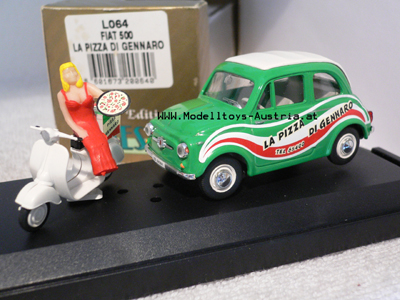 Fiat 500 mit Vespa LA PIZZA DI GENNARO 1:43 LIMITIERTE SERIE