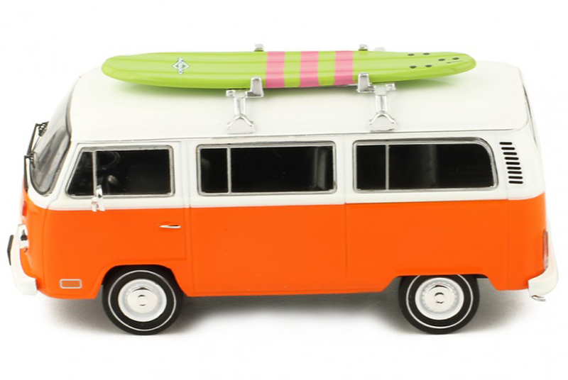 VW T2 Bus 1975 mit Surfbrett weiss / orange 1:43