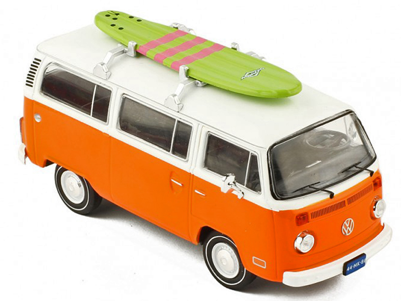 VW T2 Bus 1975 mit Surfbrett weiss / orange 1:43