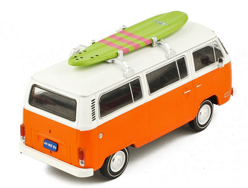 VW T2 Bus 1975 mit Surfbrett weiss / orange 1:43