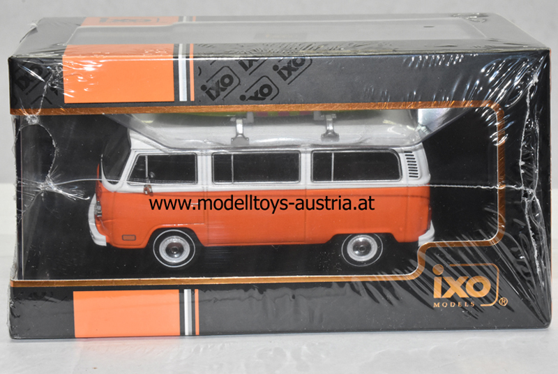 VW T2 Bus 1975 mit Surfbrett weiss / orange 1:43