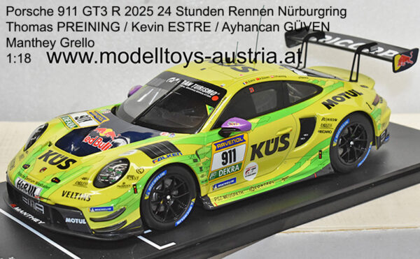 Porsche 911 GT3 R 2025 24 Stunden Rennen Nürburgring Thomas PREINING / Kevin ESTRE / Ayhancan GÜVEN Manthey Grello 1:18 IXO