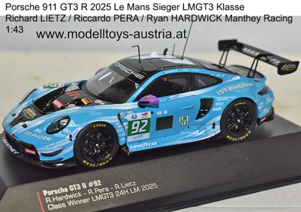 Porsche 911 GT3 R 2025 Le Mans Sieger LMGT3 Klasse Richard LIETZ / Riccardo PERA / Ryan HARDWICK Manthey Racing 1:43