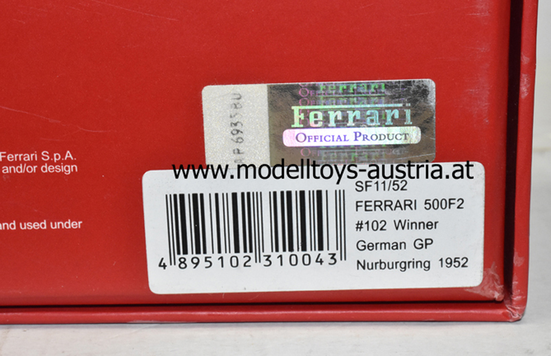Ferrari 500 F2 1952 Alberto ASCARI Deutschland GP Sieger 1:43