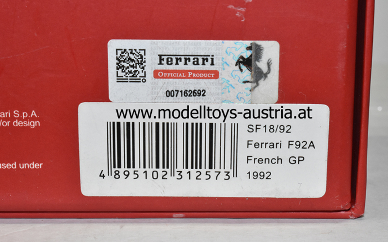 Ferrari F92A 1992 Jean ALESI Frankreich GP 1:43