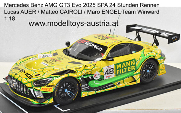 Mercedes Benz AMG GT3 Evo 2025 SPA 24 Stunden Rennen Lucas AUER / Matteo CAIROLI / Maro ENGEL Team Winward 1:18