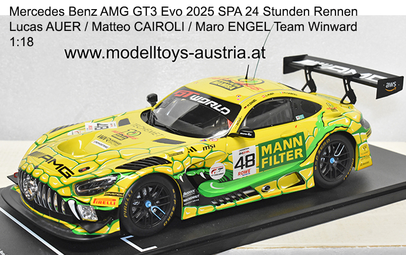 Mercedes Benz AMG GT3 Evo 2025 SPA 24 Stunden Rennen Lucas AUER / Matteo CAIROLI / Maro ENGEL Team Winward 1:18