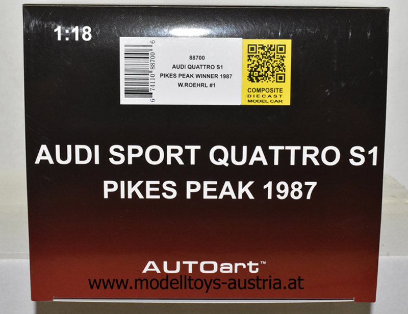 Audi Sport Quattro S1 1987 Sieger Pikes Peak Walter RÖHRL 1:18 AutoArt