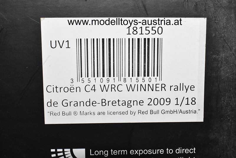 Citroen C4 WRC 2009 Rally Sieger England LOEB / ELENA Red Bull 1:18