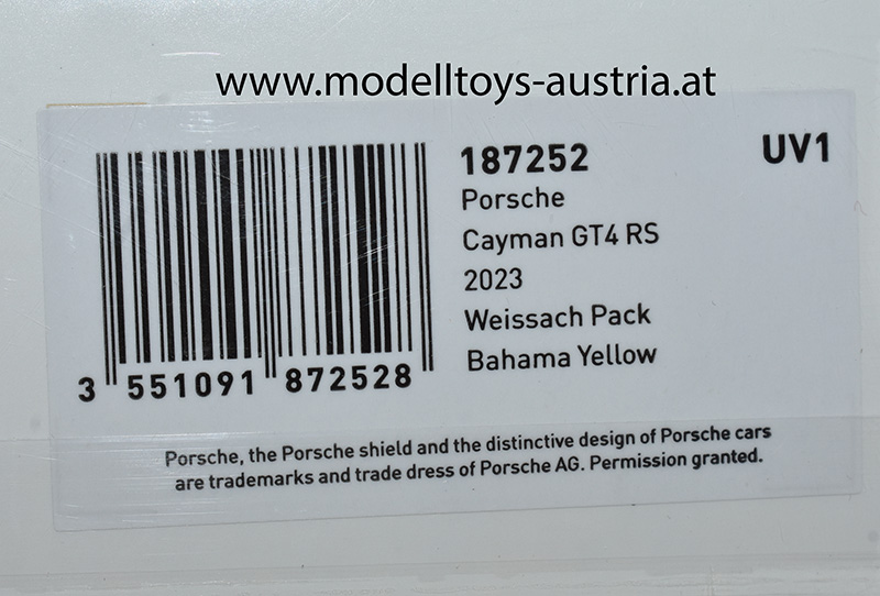 Porsche 718 Cayman 982 GT4 RS 2023 Weissach Pack gelb 1:18
