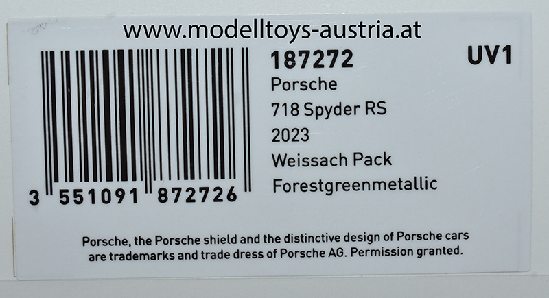 Porsche 718 Spyder RS 2023 Weissach Pack grün metallik 1:18