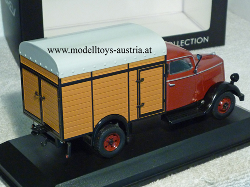 Opel Blitz 1949 Viehtransporter rot / schwarz 1:43