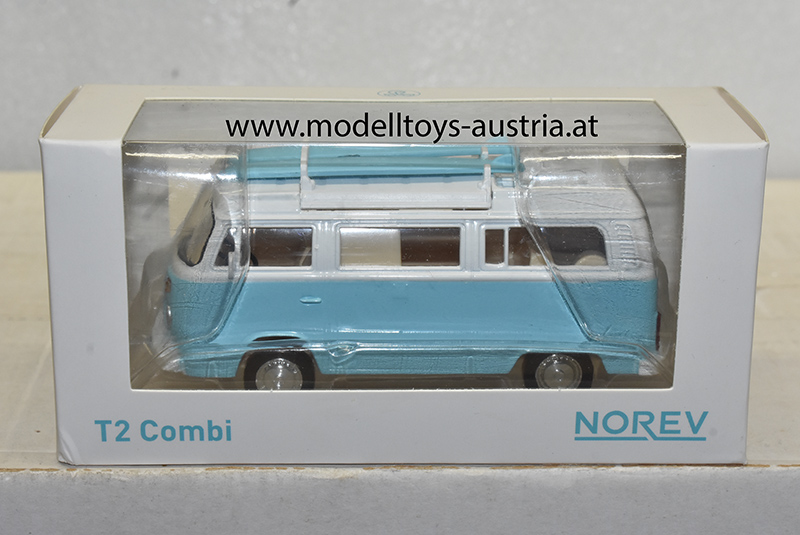 VW T2 Bus Transporter blau / weiss 1:43