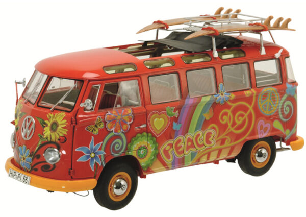 VW T1 Samba Bus Hippie mit Surfbretter 1:18