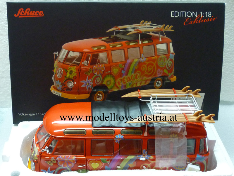 VW T1 Samba Bus Hippie mit Surfbretter 1:18