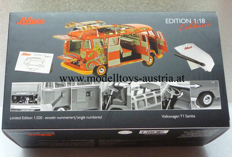 VW T1 Samba Bus Hippie mit Surfbretter 1:18