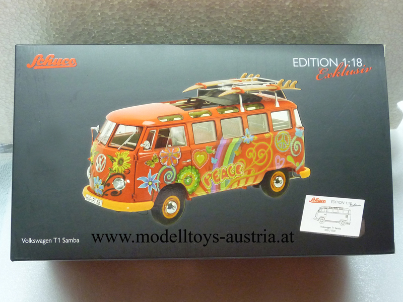 VW T1 Samba Bus Hippie mit Surfbretter 1:18