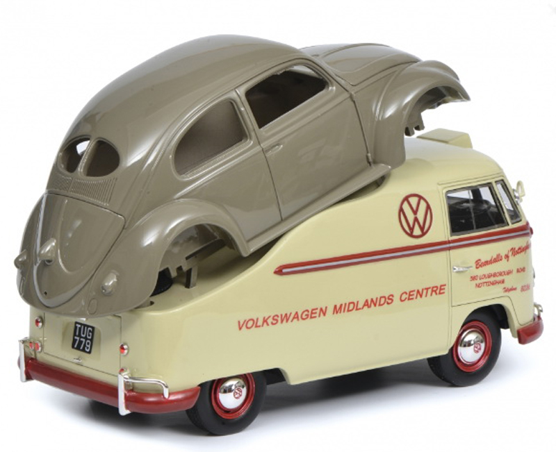 VW T1a Midlands Centre mit Brezelkäfer Karosserie 1:18