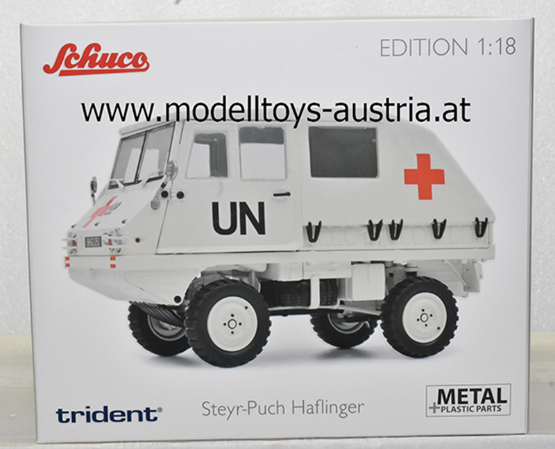 Steyr Puch Haflinger 700 AP geschlossen UN Rotes Kreuz weiss 1:18 Schuco