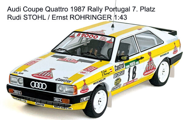 Audi Coupe Quattro 1987 Rally Portugal 7. Platz Rudi STOHL / Ernst ROHRINGER 1:43