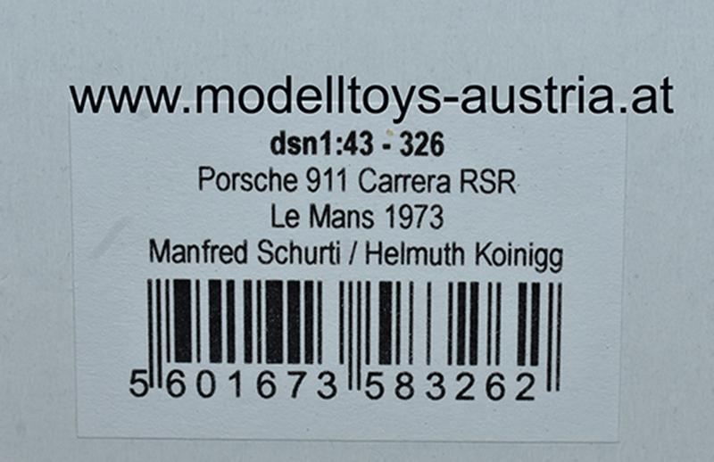Porsche 911 RSR 1973 Le Mans 4 Stunden Rennen Helmut KOINIGG / Manfred SCHURTI 1:43