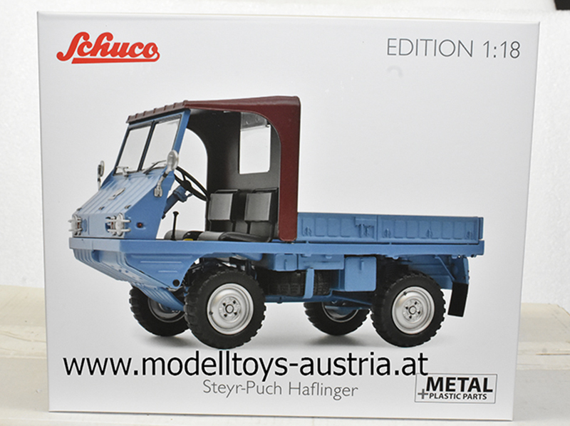 Steyr Puch Haflinger 700 AP offen Pritsche blau 1:18 Schuco