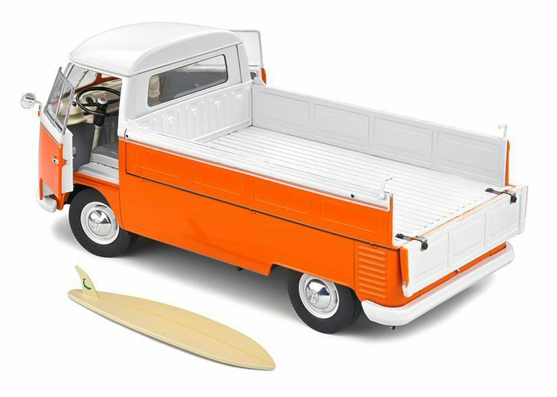 VW T1 Pritschenwagen Transporter Bulli Pick up 1950 mit Surfbrett orange 1:18