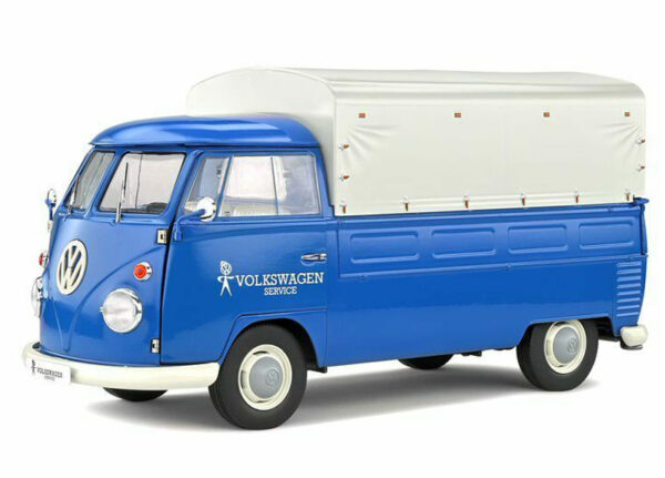 VW T1 Pritschenwagen Transporter Bulli Pick up 1950 mit Plane Volkswagen Service blau 1:18
