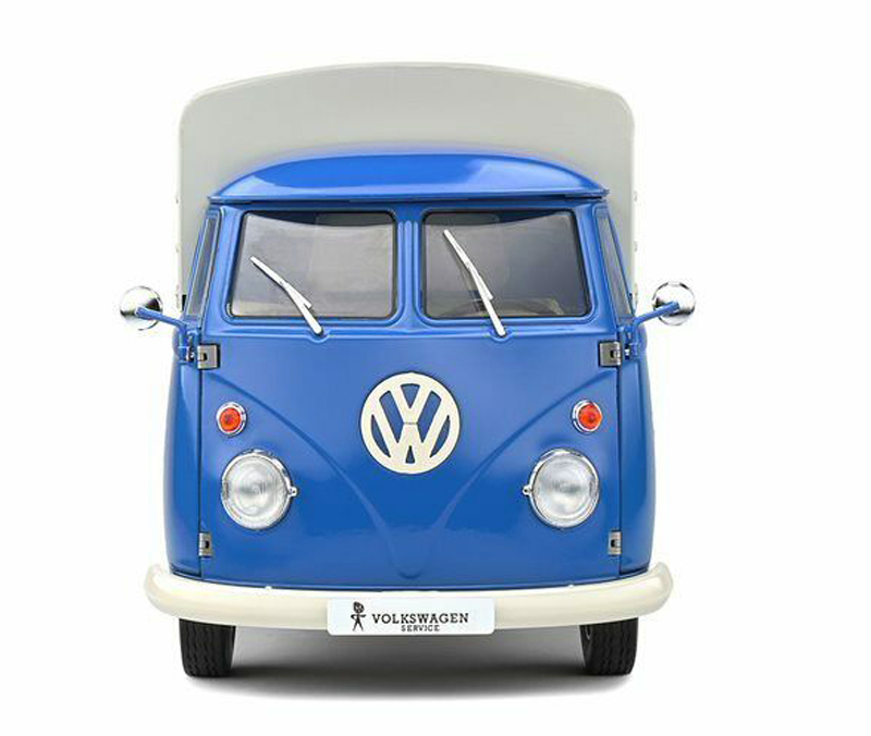VW T1 Pritschenwagen Transporter Bulli Pick up 1950 mit Plane Volkswagen Service blau 1:18