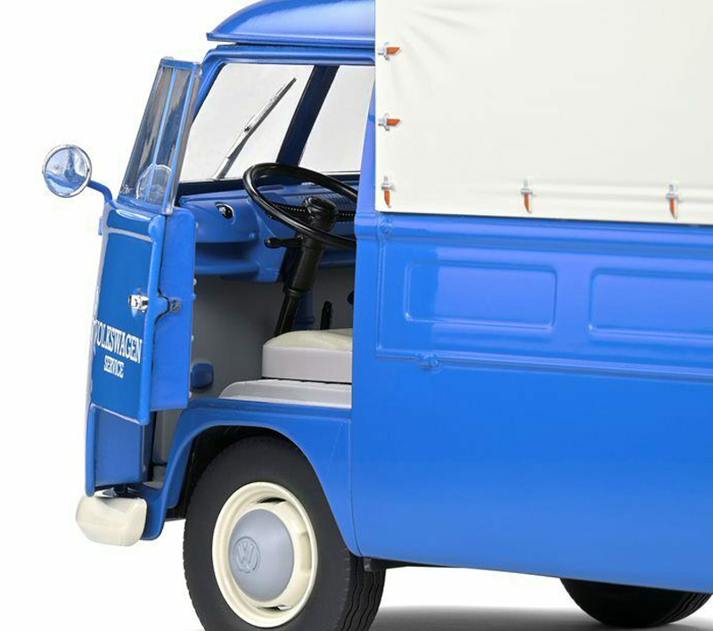 VW T1 Pritschenwagen Transporter Bulli Pick up 1950 mit Plane Volkswagen Service blau 1:18