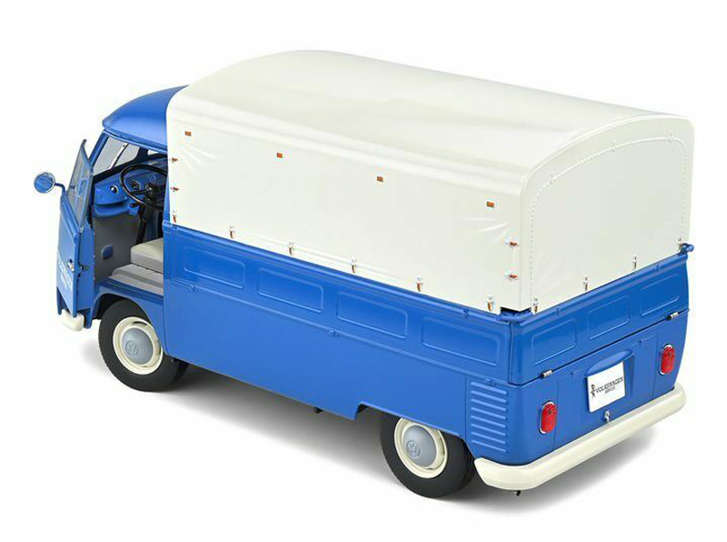 VW T1 Pritschenwagen Transporter Bulli Pick up 1950 mit Plane Volkswagen Service blau 1:18