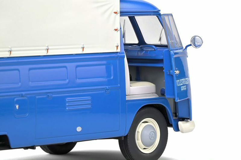 VW T1 Pritschenwagen Transporter Bulli Pick up 1950 mit Plane Volkswagen Service blau 1:18