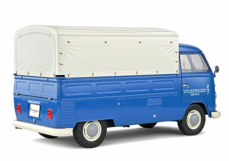 VW T1 Pritschenwagen Transporter Bulli Pick up 1950 mit Plane Volkswagen Service blau 1:18
