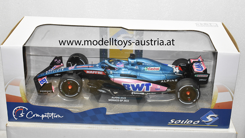 Alpine BWT A522 Renault 2022 Fernando ALONSO Monaco GP Monte Carlo 1:18 Solido
