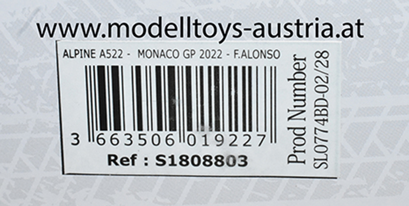 Alpine BWT A522 Renault 2022 Fernando ALONSO Monaco GP Monte Carlo 1:18 Solido
