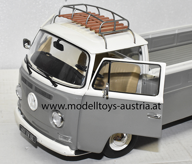 VW T2 Pritschenwagen Transporter Pick up 1968 grau / weiss 1:18