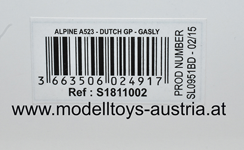 Alpine BWT A523 Renault 2023 Pierre GASLY Holland GP 1:18 Solido