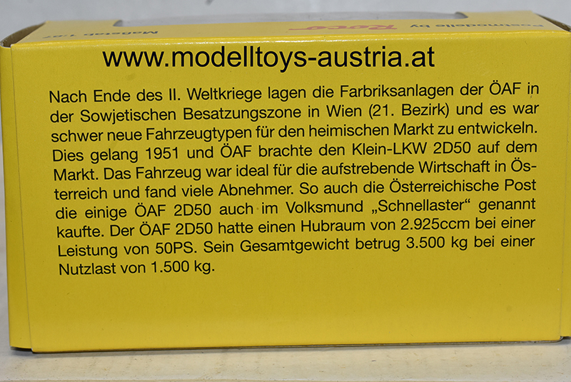 ÖAF 2D50 Schnellaster Pritsche mit Plane Österreichische Post und Telegrafen Verwaltung 1:87 HO