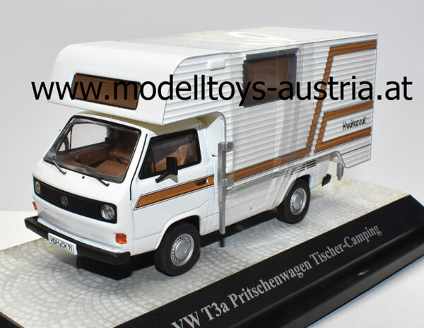 VW T3a Wohnmobil Camper Tischer-Camping Pritschenwagen 1:43
