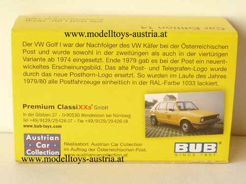 VW Golf I Limousine 2-türig 1974 Österreichische Post 1980 1:87