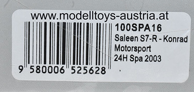Saleen S7-R 2003 Spa 24 Stunden Rennen Franz KONRAD / Walter LECHNER Jr. / Van de POELE / SEILER 1:43