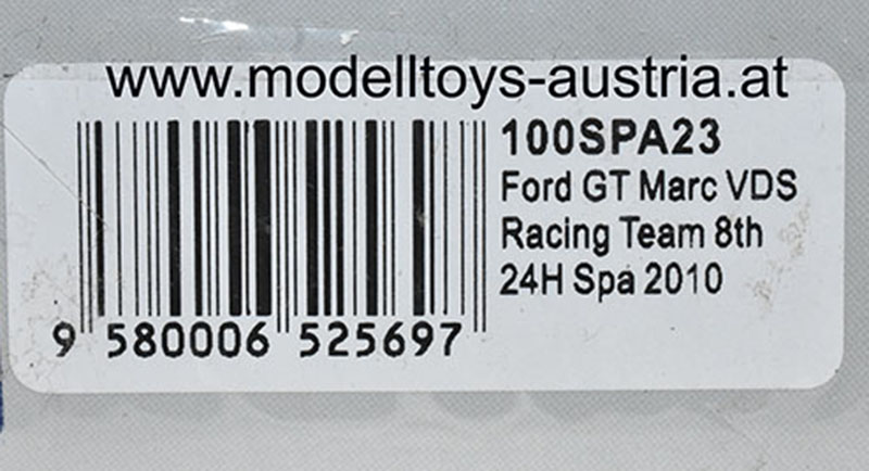 Ford GT GT3 2010 Spa 24 Stunden Rennen LEINDERS / DUEZ / MARTIN Team MARC VDS RACING 1:43