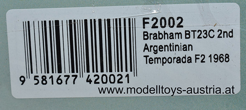 Brabham BT23C Ford 1968 F2 Jochen RINDT 2nd Argentinian Temporada 1:43