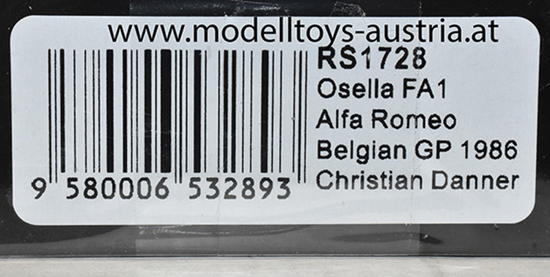 Osella FA1H Alfa Romeo Turbo 1986 Christian DANNER Belgien GP Spa 1:43