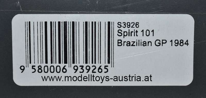Spirit 101 Hart 1984 Mauro BALDI Brasillien GP 1:43