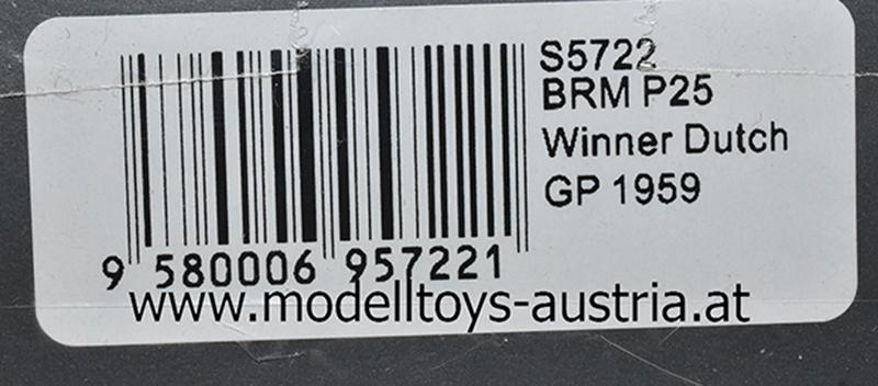 BRM P25 1959 Jo BONNIER Sieger Holland GP 1:43