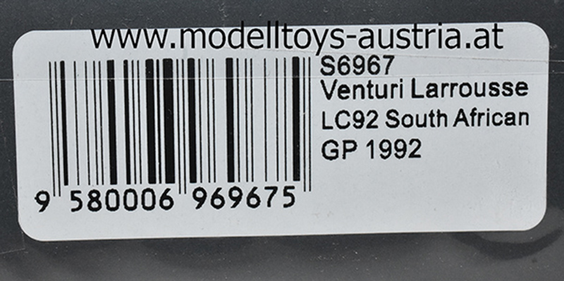Larrousse Venturi LC92 Lamborghini 1992 Ukyo KATAYAMA Südafrika GP 1:43