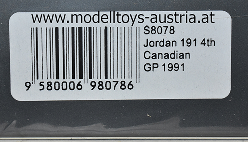 Jordan 191 Ford 1991 Andrea de CESARIS 4. Kanada GP 1:43 Spark